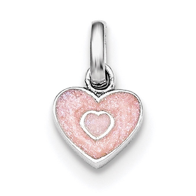 Child'S Pink Glittered Enamel Heart Pendant Sterling Silver Rhodium-plated QP4044