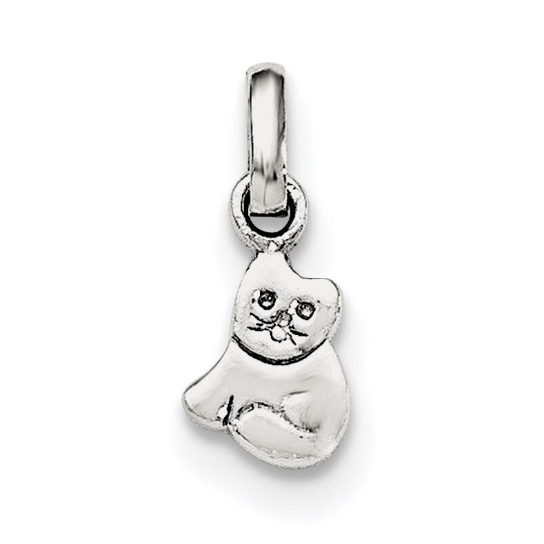 Child'S Polished Kitty Cat Pendant Sterling Silver Rhodium-plated QP4050