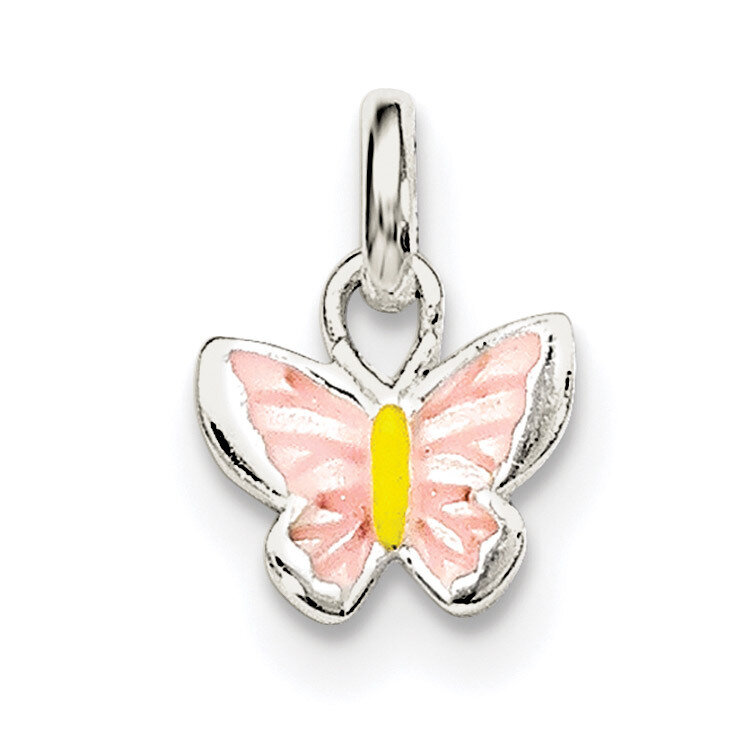 Children'S Pink/Yellow Enameled Butterfly Pendant Sterling Silver QP4063