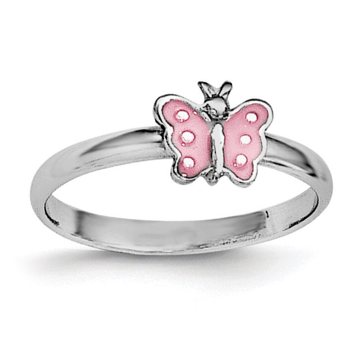 Child&#39;S Enameled Butterfly Ring Sterling Silver Rhodium-plated QR5958-3