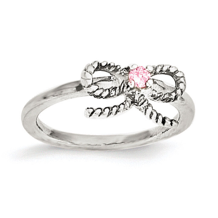Pink CZ Bow Kid'S Ring Sterling Silver QR5972-3