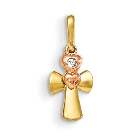 CZ Children&#39;S Cross Heart Pendant 14k Yellow and Rose Gold YC1116, MPN: YC1116, 191101455414