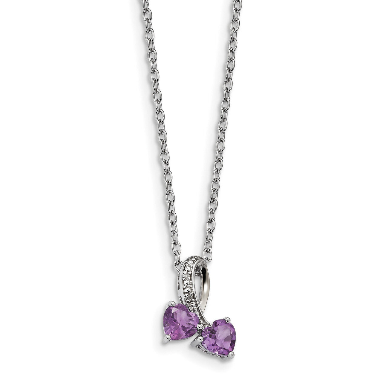 Amethyst and Diamond Heart Necklace Sterling Silver &amp; 14k Gold QG2709-17, MPN: QG2709-17, 685146726…
