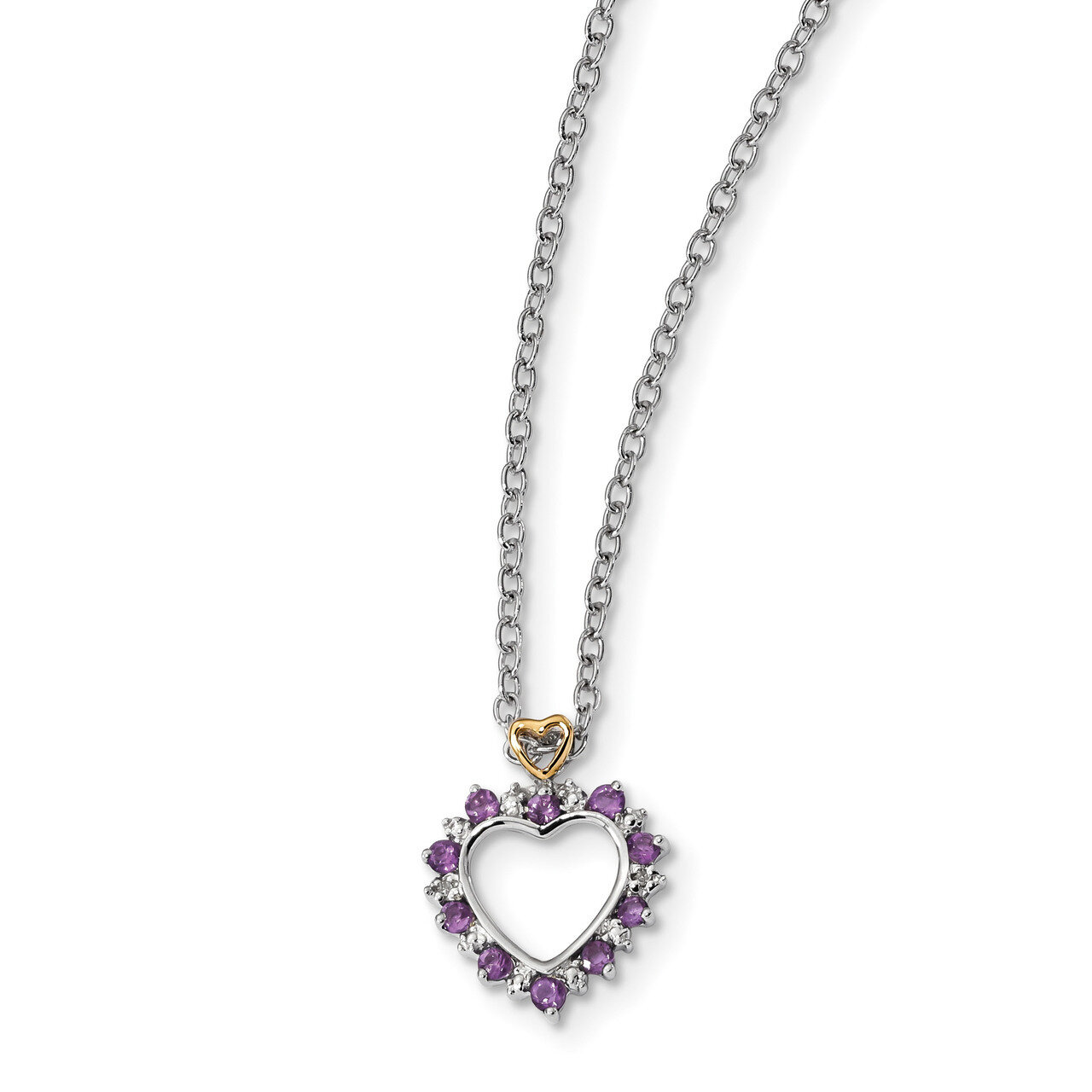 Amethyst &amp; Diamond Necklace Sterling Silver &amp; 14k Gold QG2720-18, MPN: QG2720-18, 685146726412