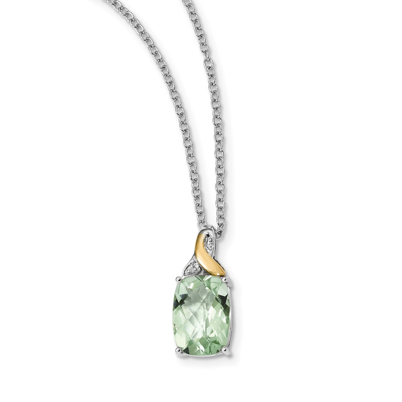 Green Quartz &amp; Diamond Necklace Sterling Silver &amp; 14k Gold QG2730-18, MPN: QG2730-18, 685146726702