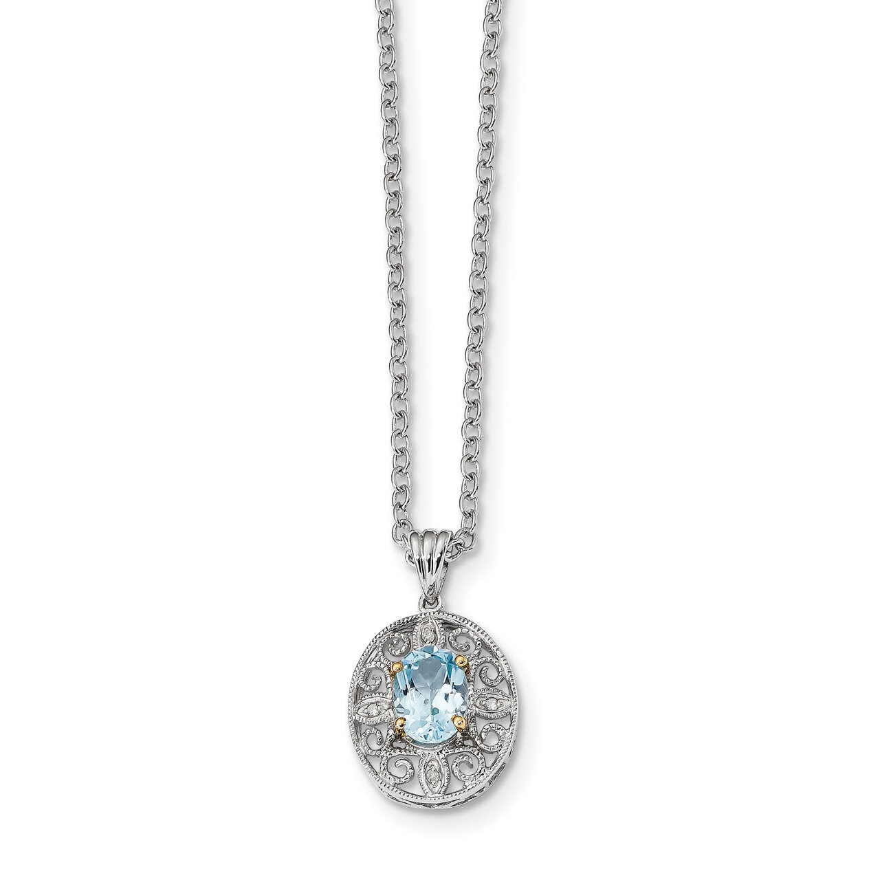 Sky Blue Topaz & Diamond Necklace Sterling Silver & 14k Gold QG2735-18