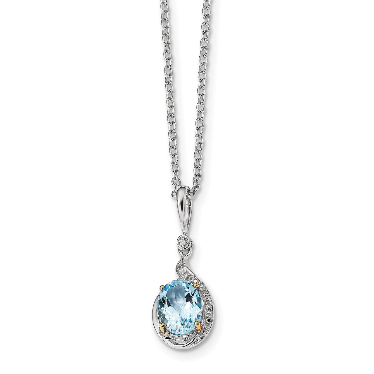 Sky Blue Topaz Diamond Necklace Sterling Silver &amp; 14k Gold QG2739-18, MPN: QG2739-18, 685146726153