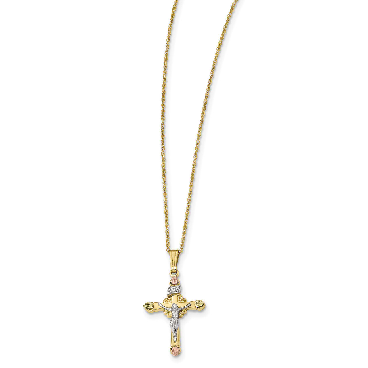 Filled with 12K Accents Cross Necklace 10k and 14k Gold 10BH691-18