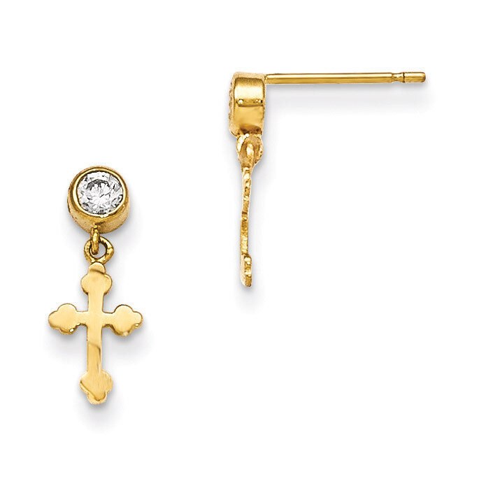 CZ Children&#39;S Cross Dangle Post Earrings 14k Gold GK688, MPN: GK688, 191101367427