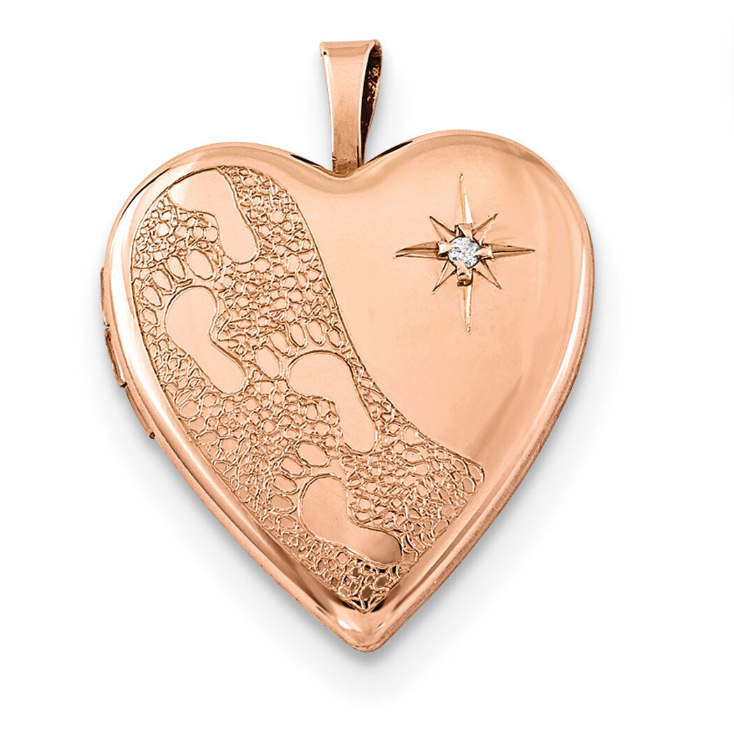 Rose Gold-Plated 20Mm with Diamond Footprints Heart Locket Sterling Silver QLS761