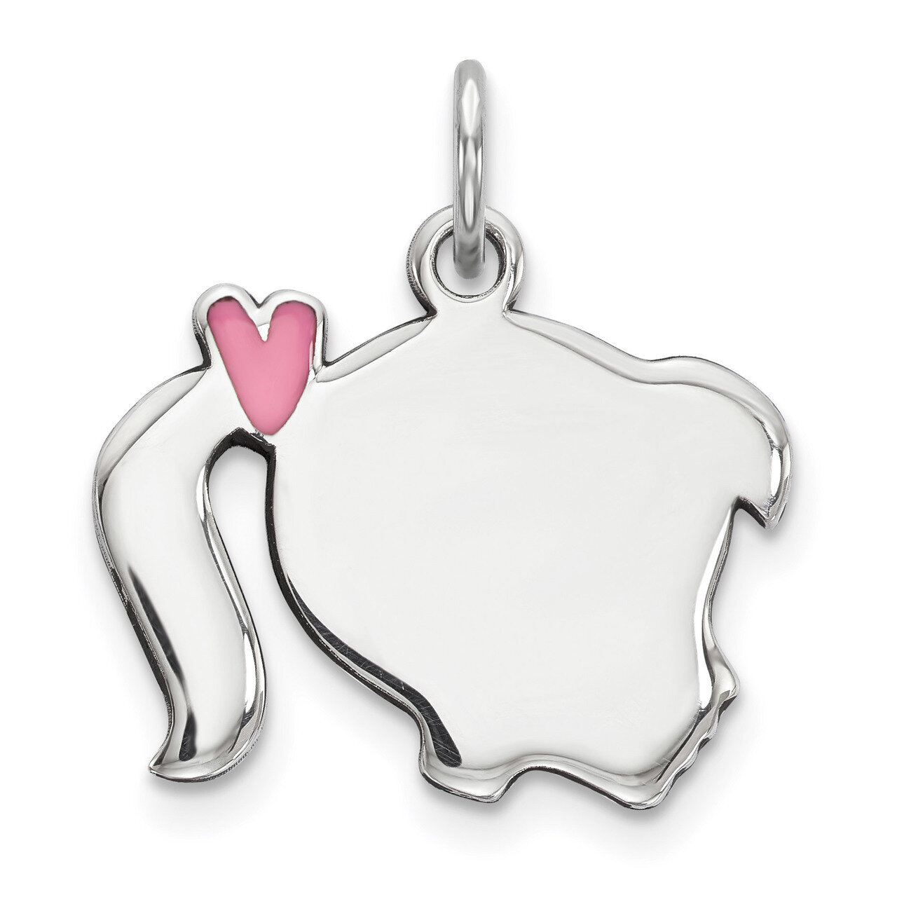 Pink Enamel Right Facing Girl Head Disc Charm Sterling Silver Rhodium-plated Engravable QM529, MPN:…