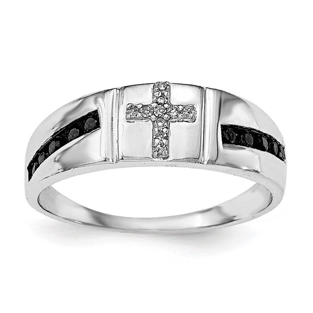 Black & White Diamond Cross Men'S Ring Sterling Silver Rhodium QR6471-10