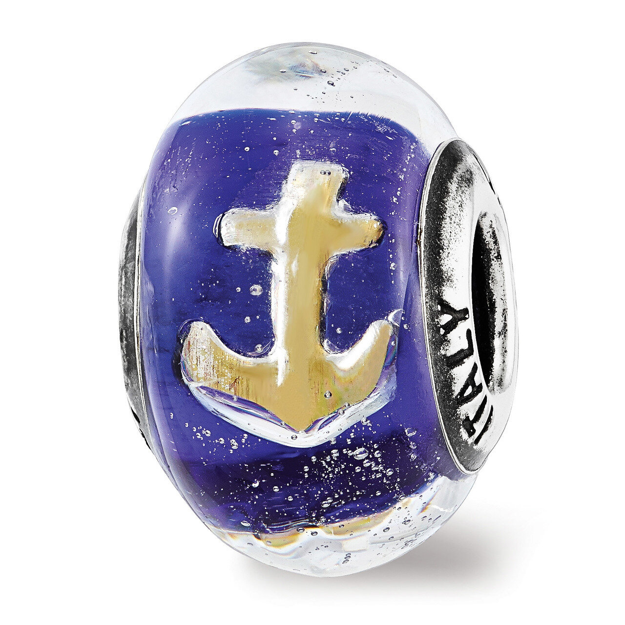 Reflections Foil Anchor Blue Italian Glass Bead Sterling Silver QRS3736