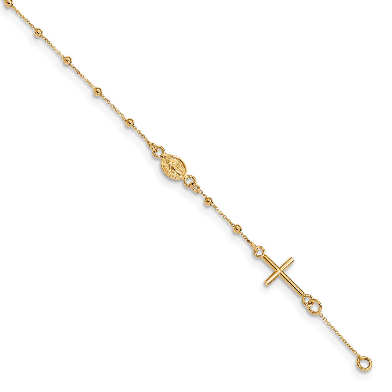 Polished 6.5 Inch Cross Rosary Bracelet 14k Gold SF2507-6.5