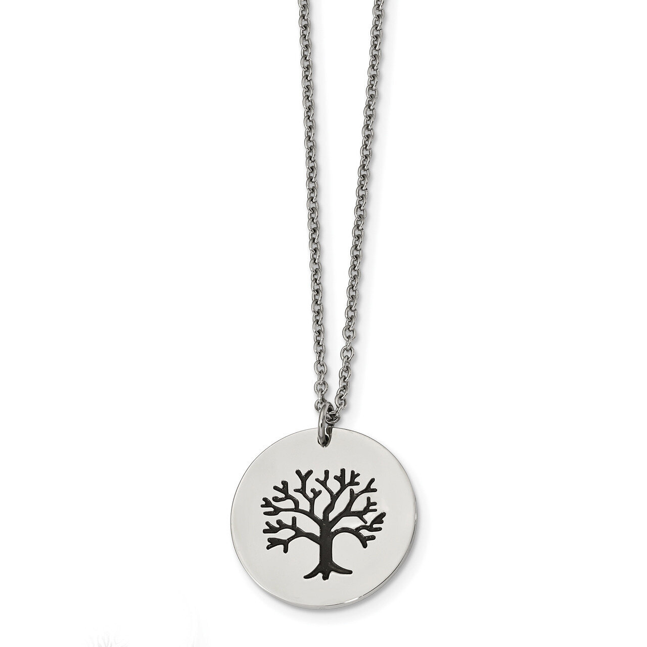 Enameled Family Tree Of Life 22 Inch Necklace Stainless Steel Polished Engravable SRN2437-22