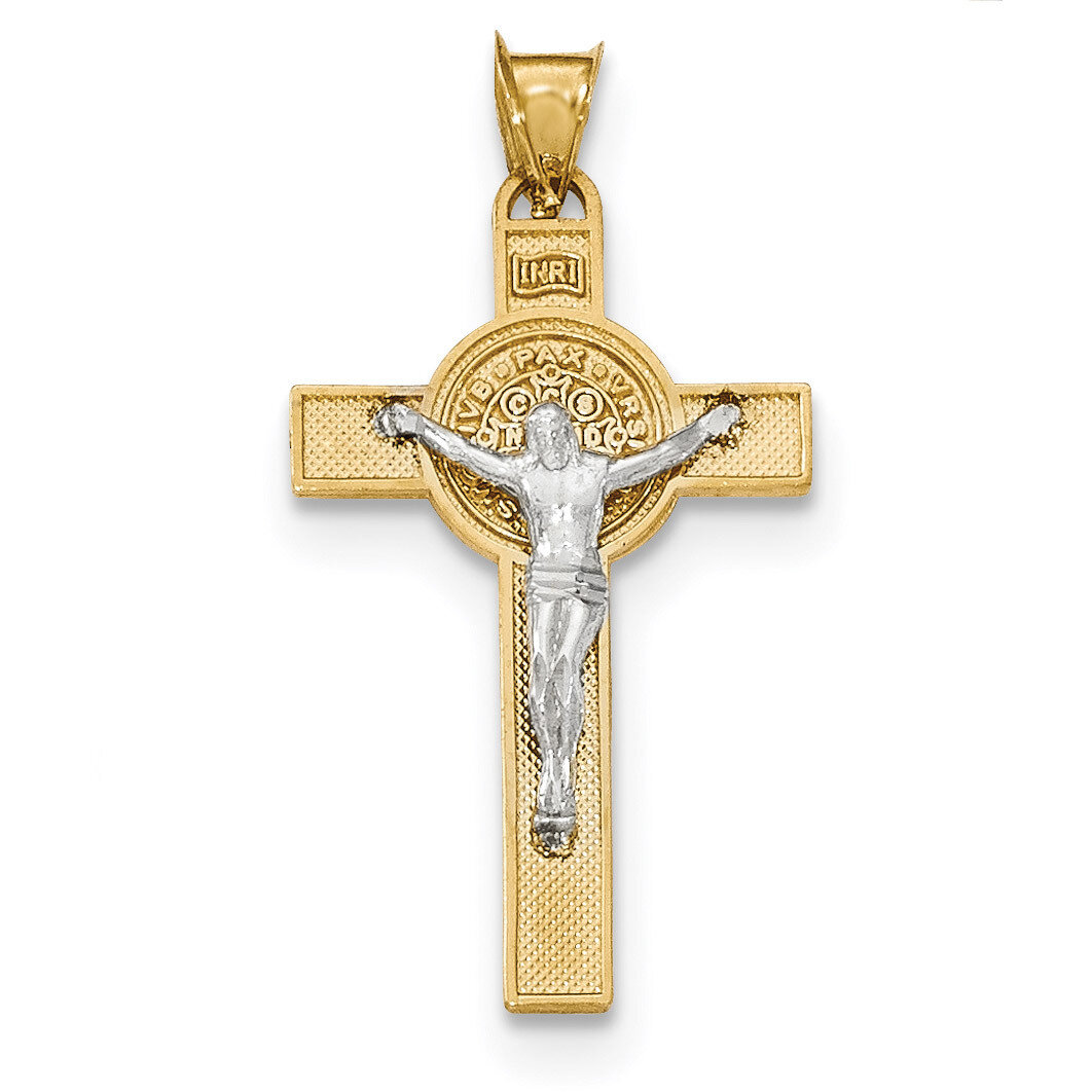 St. Benedict Medal Crucifix Cross Pendant 14k Two-tone Gold K5563