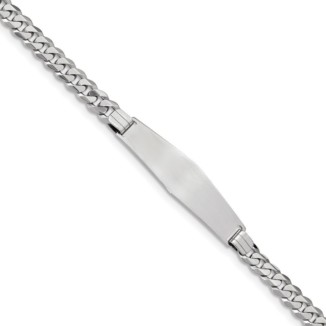Flat Curb Link Soft Diamond Shape Id Bracelet 14k White Gold Engravable LID64CW-8