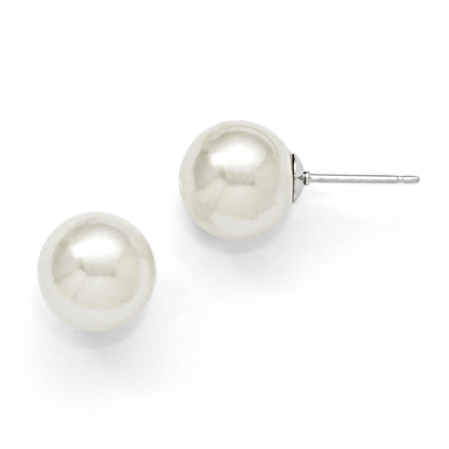 10-11Mm Round White Shell Bead Stud Earrings Sterling Silver QMJE10W, MPN: QMJE10W, 886774293691