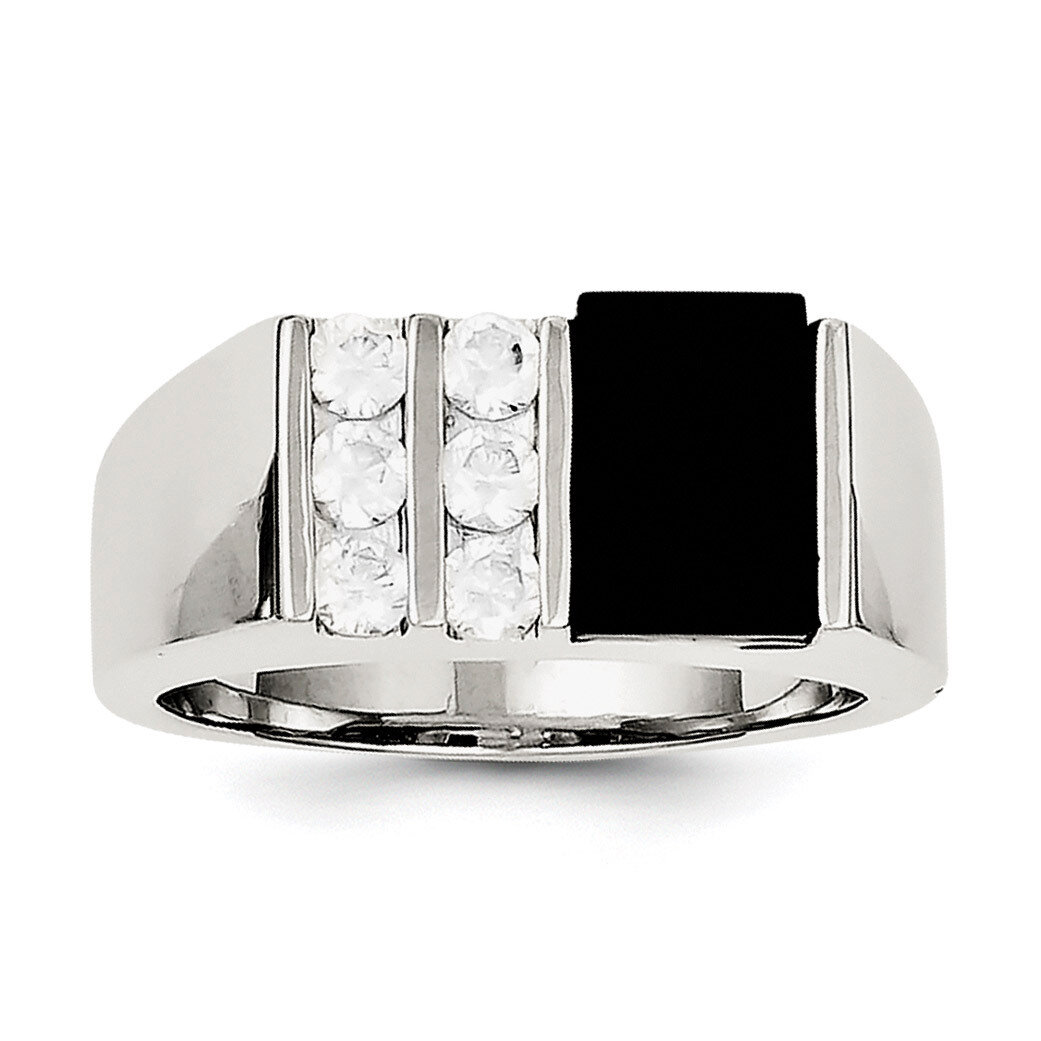 Men'S CZ and Onyx Ring Sterling Silver QR1276-11