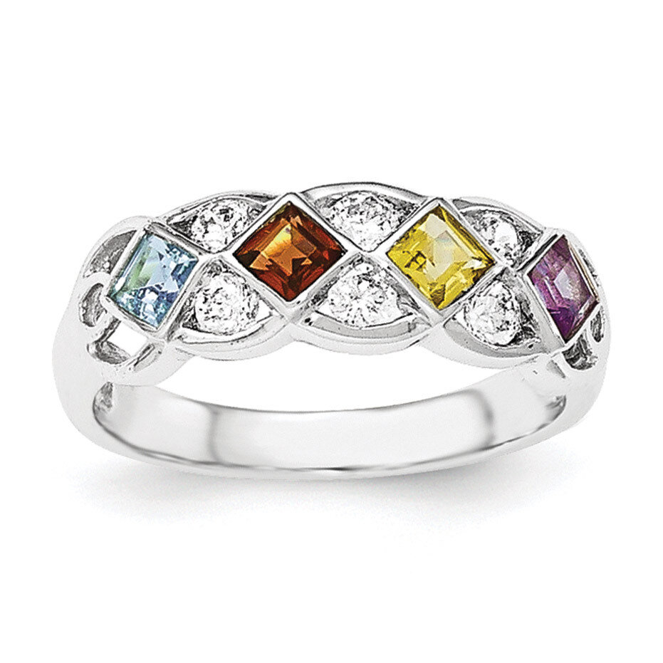 Rhodium-Plated with CZ, Amethyst, Citrine, Garnet &amp; Blue Topaz Ring Sterling Silver QR6397RB-6, MPN…