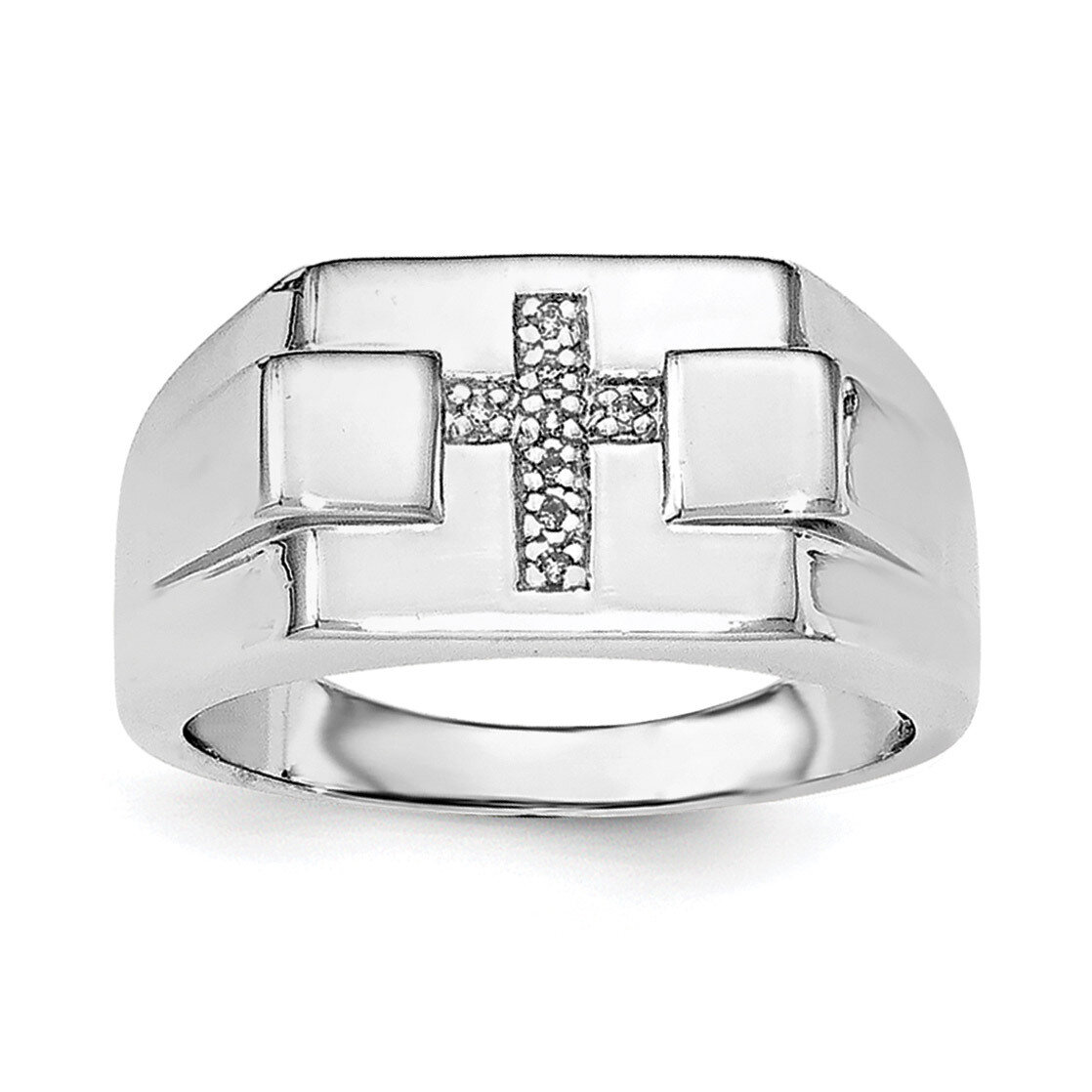 Diamond Cross Signet Ring Sterling Silver Rhodium QR6472-10, MPN: QR6472, 191101487217