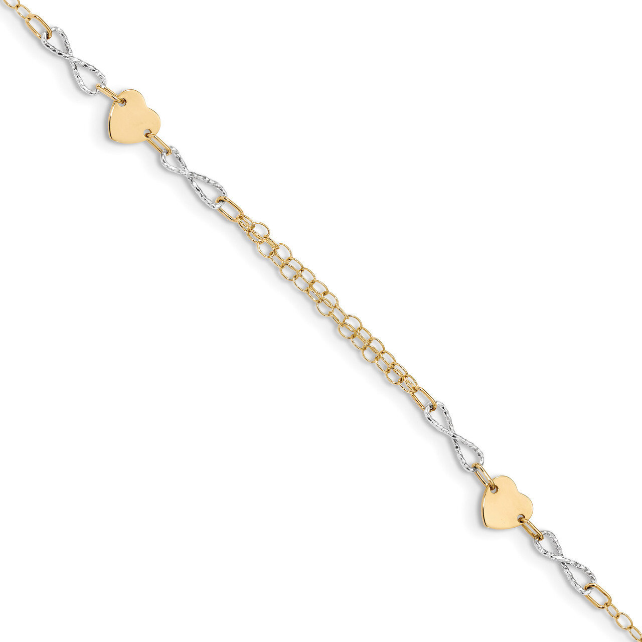 Gold Polished Infinity and Heart Bracelet 14k Two-tone Gold SF2494-7, MPN: SF2494-7, 191101681226