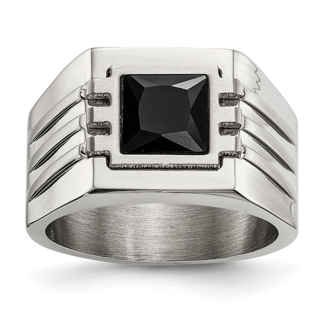 Black CZ Ring Stainless Steel Brushed and Polished Engravable SR621-10, MPN: SR621, 191101853395