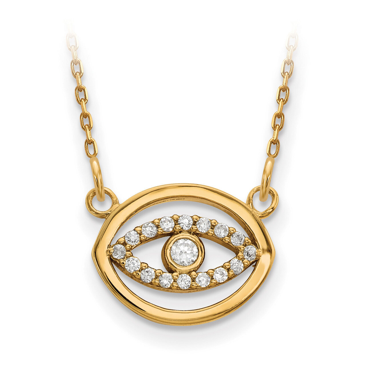 Small Diamond Gold Halo Evil Eye Necklace 14k Gold XP5038A