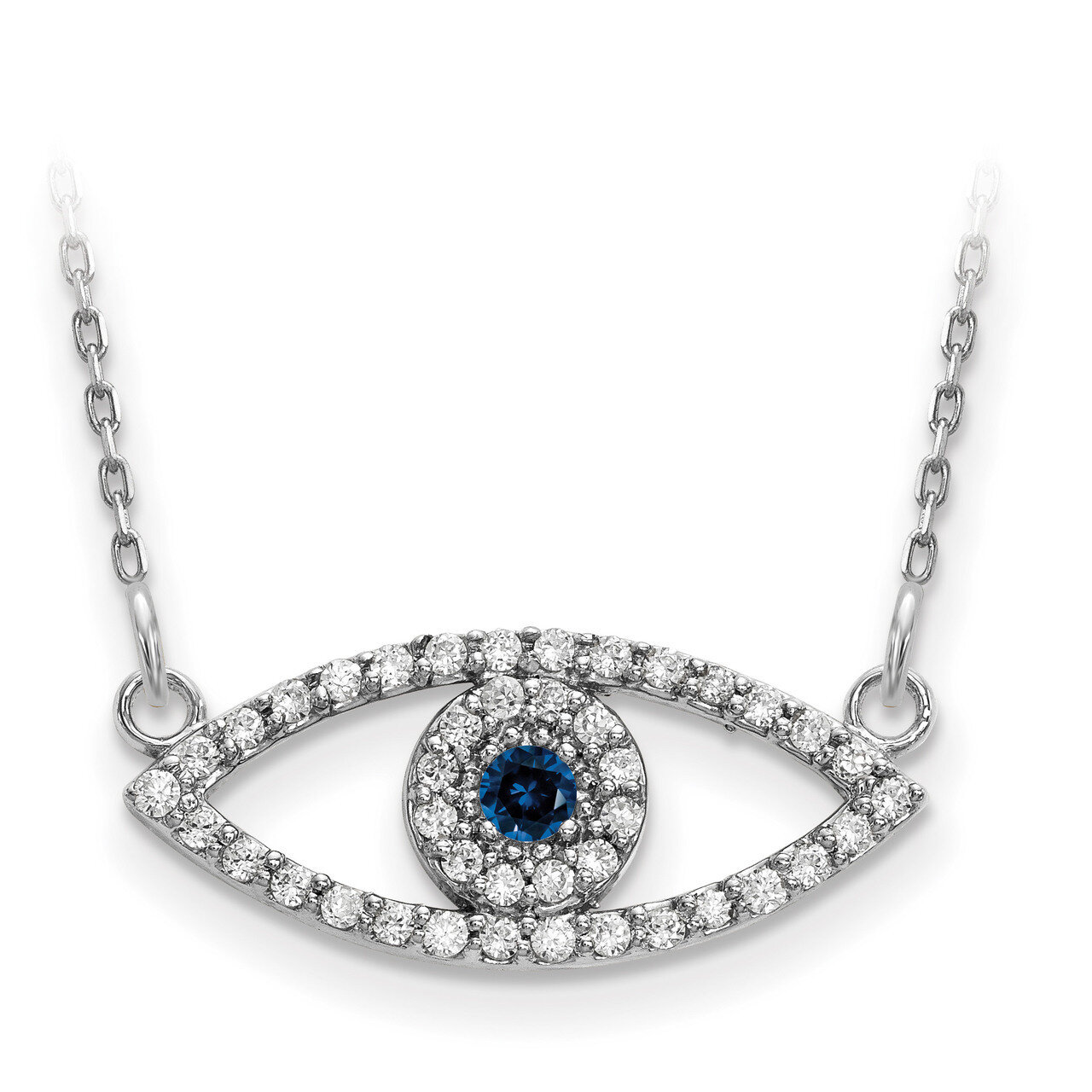 Small Diamond and Sapphire Evil Eye Necklace 14k White Gold XP5044WS/A, MPN: XP5044WS_AA, 886774759…