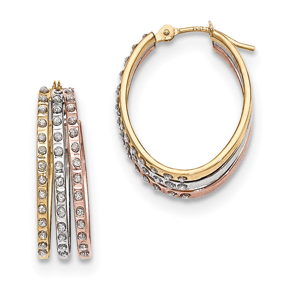 Diamond Fascination Three Oval Hoop Earrings 14K Tri Colored Gold DF287, MPN: DF287, 883957587219