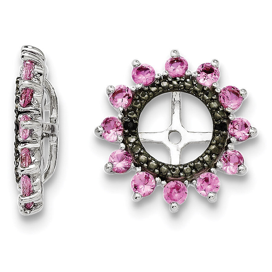 Created Pink Sapphire &amp; Black Sapphire Earring Jack Sterling Silver Rhodium QJ108OCT, MPN: QJ108OCT…