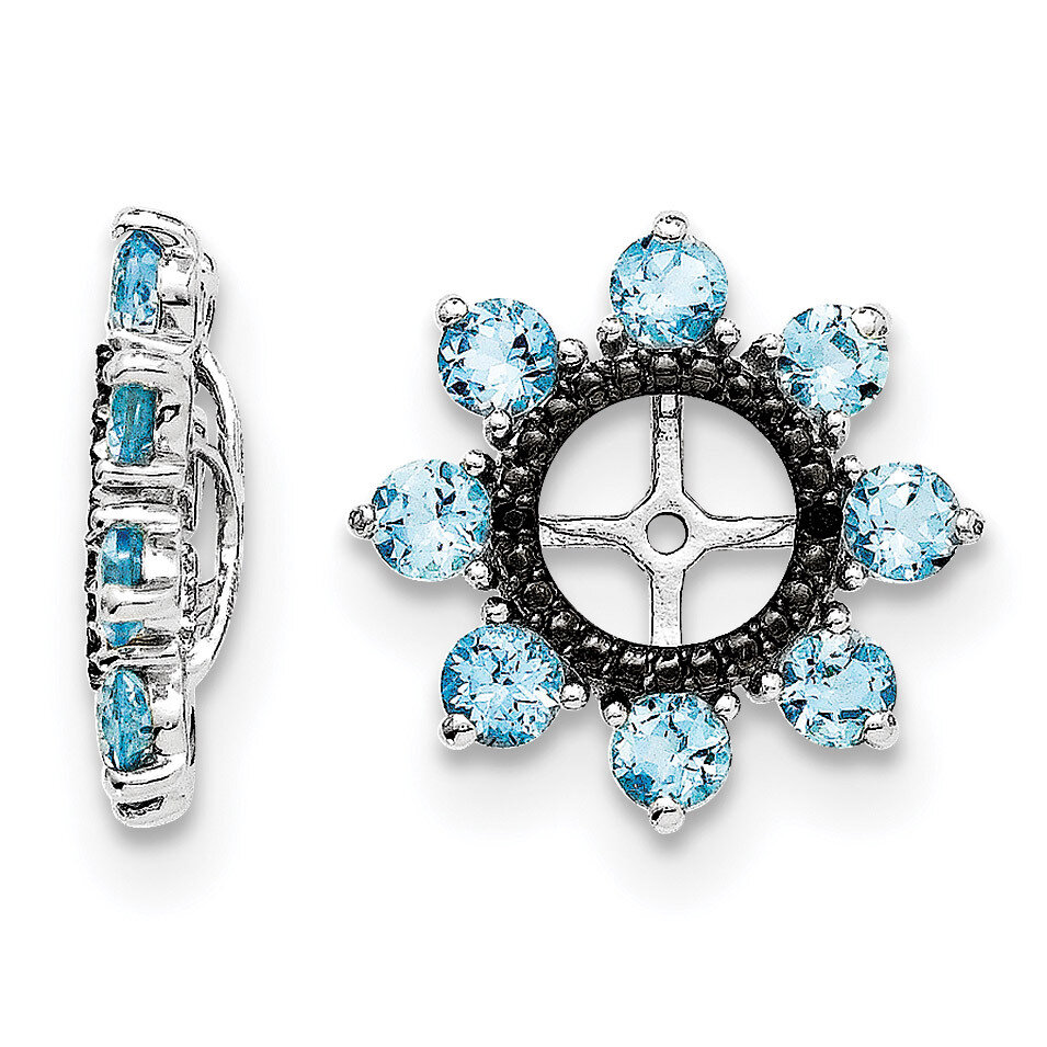 Swiss Blue Topaz &amp; Black Sapphire Earring Jacket Sterling Silver Rhodium QJ114DEC, MPN: QJ114DEC, 1…