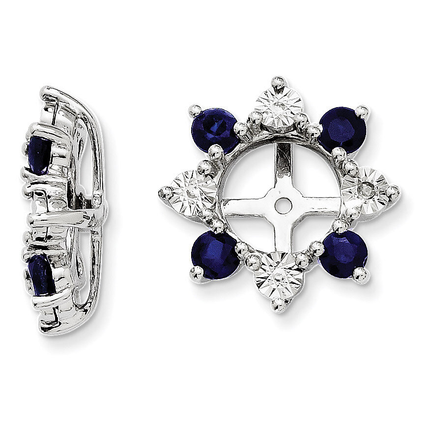 Diamond &amp; Created Sapphire Earring Jacket Sterling Silver Rhodium QJ115SEP, MPN: QJ115SEP, 19110138…