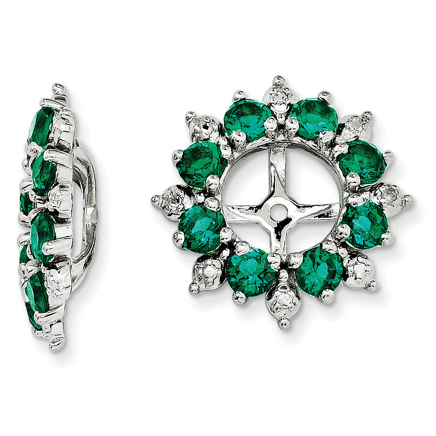 Diamond &amp; Created Emerald Earring Jacket Sterling Silver Rhodium QJ119MAY, MPN: QJ119MAY, 886774283…