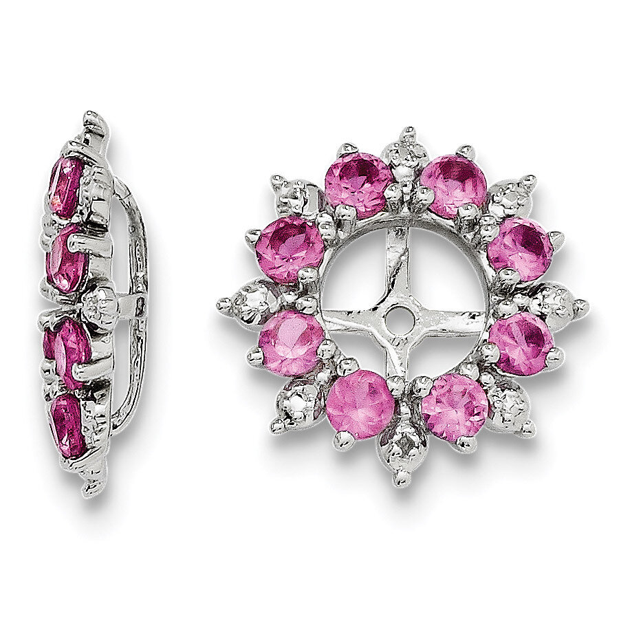 Diamond &amp; Created Pink Sapphire Earring Jacket Sterling Silver Rhodium QJ119OCT, MPN: QJ119OCT, 886…