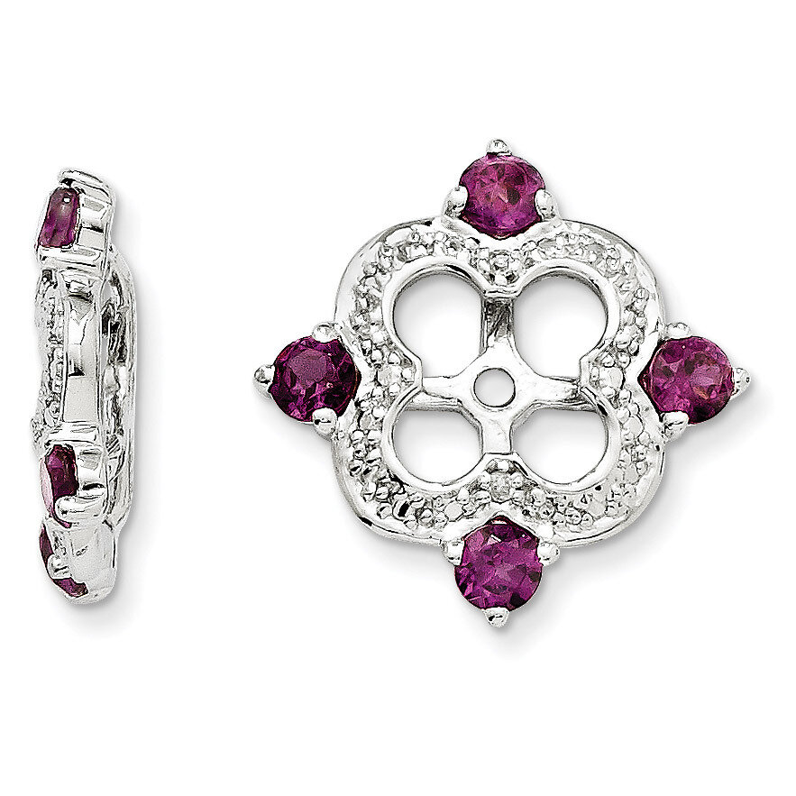 Diamond &amp; Rhodolite Garnet Earring Jacket Sterling Silver Rhodium QJ136JUN, MPN: QJ136JUN, 19110138…