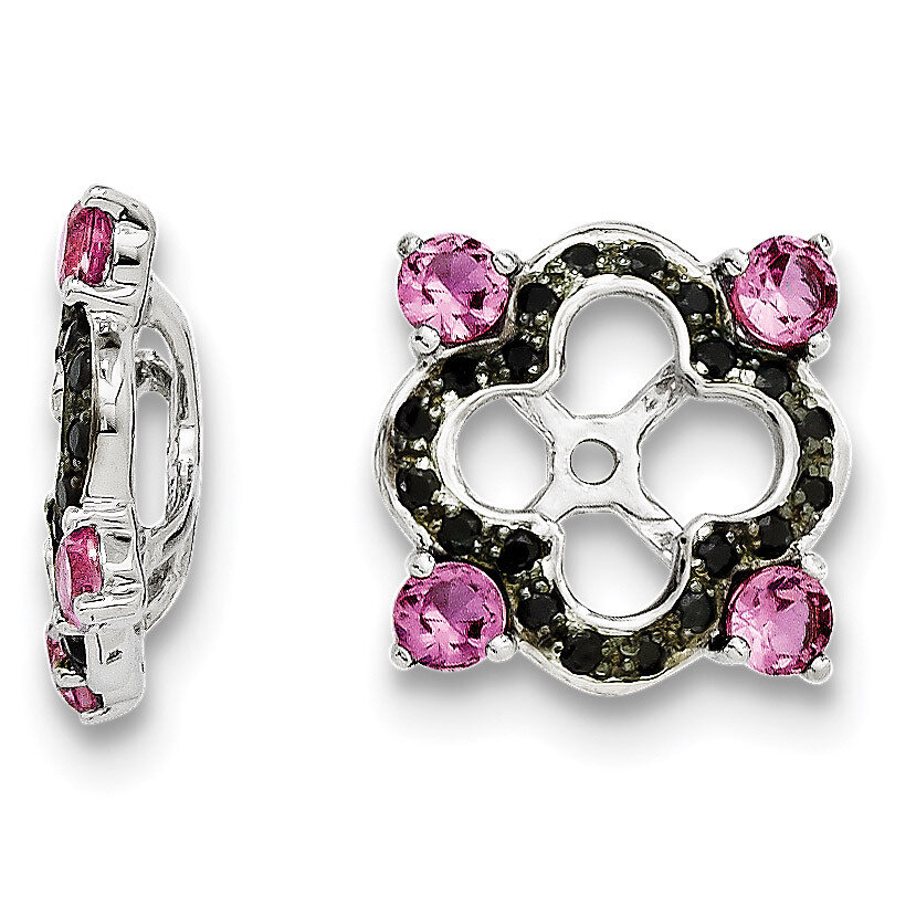 Crted Pink Sapphire &amp; Black Sapphire Earring Jacket Sterling Silver Rhodium QJ137OCT, MPN: QJ137OCT…