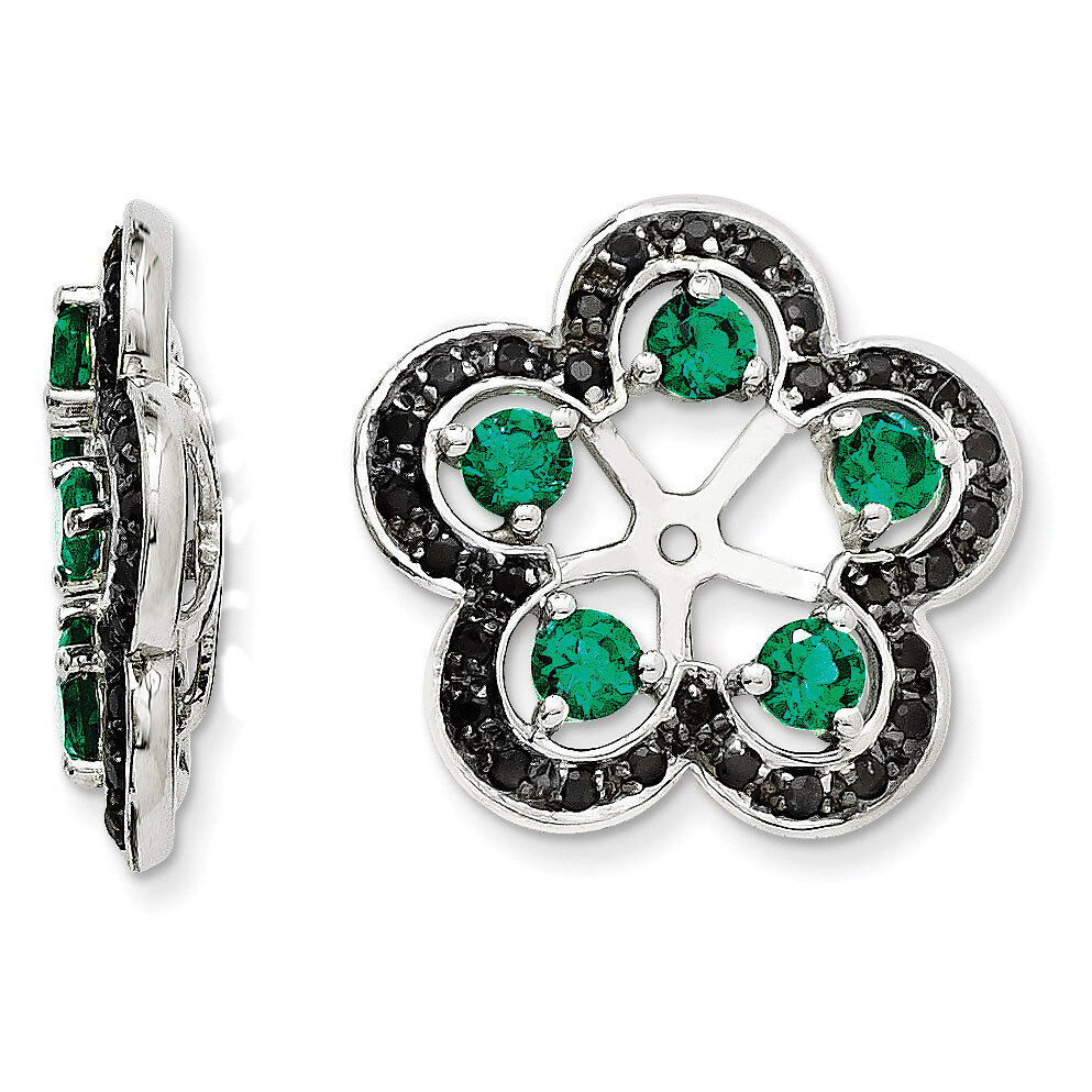 Created Emerald &amp; Black Sapphire Earring Jacket Sterling Silver Rhodium QJ141MAY, MPN: QJ141MAY, 19…