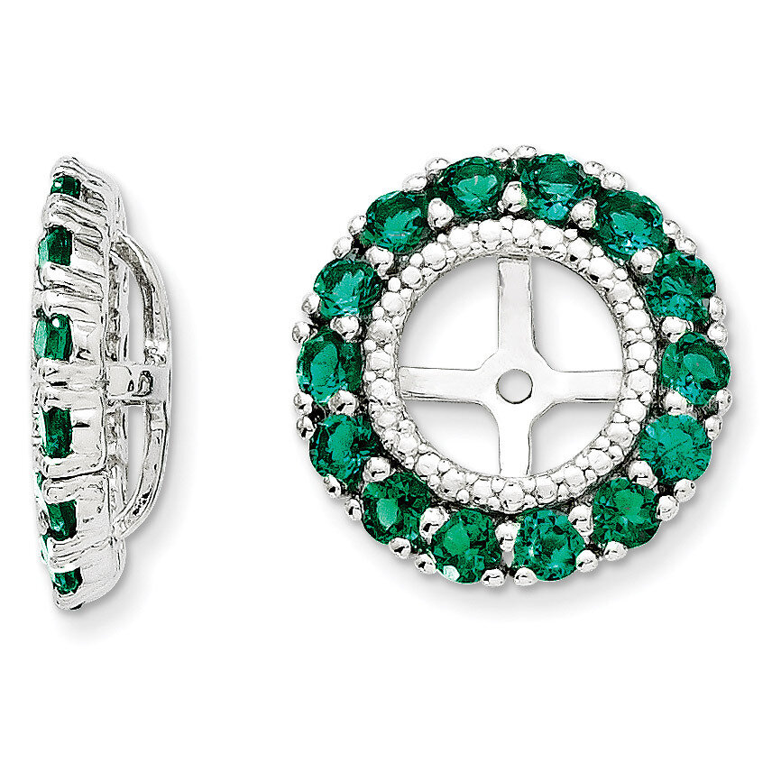 Diamond & Created Emerald Earring Jacket Sterling Silver Rhodium QJ146MAY