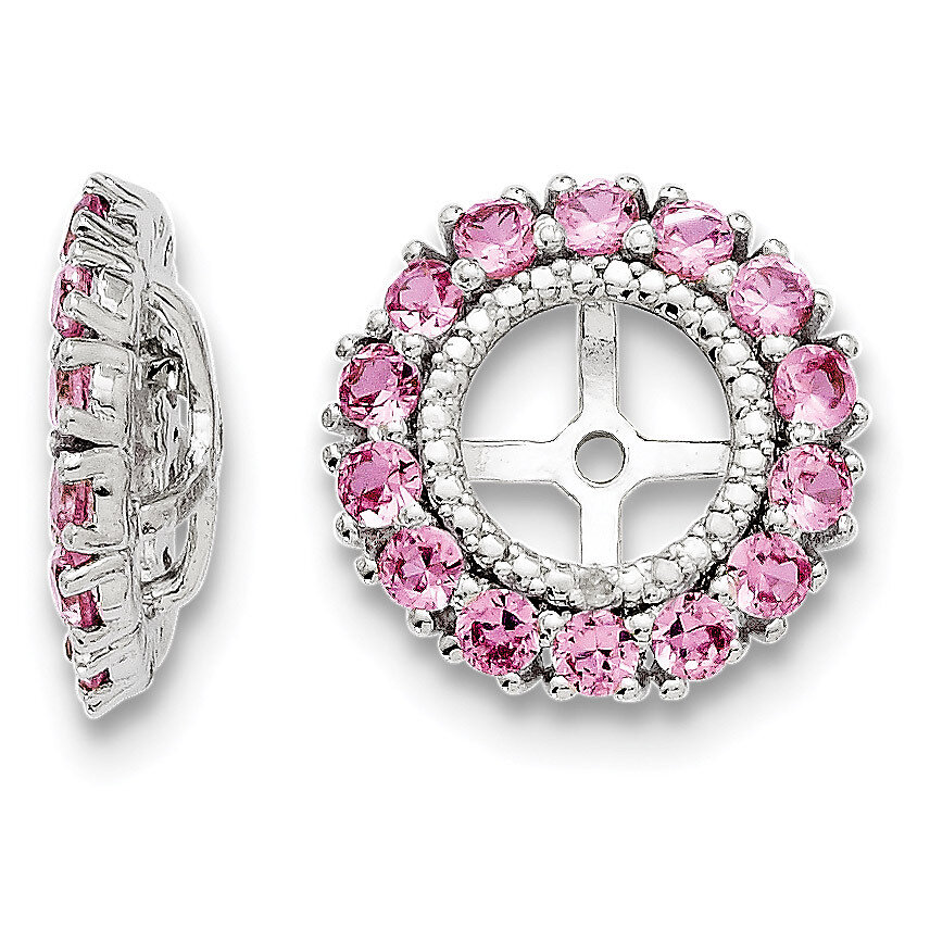 Diamond &amp; Created Pink Sapphire Earring Jacket Sterling Silver Rhodium QJ146OCT, MPN: QJ146OCT, 886…