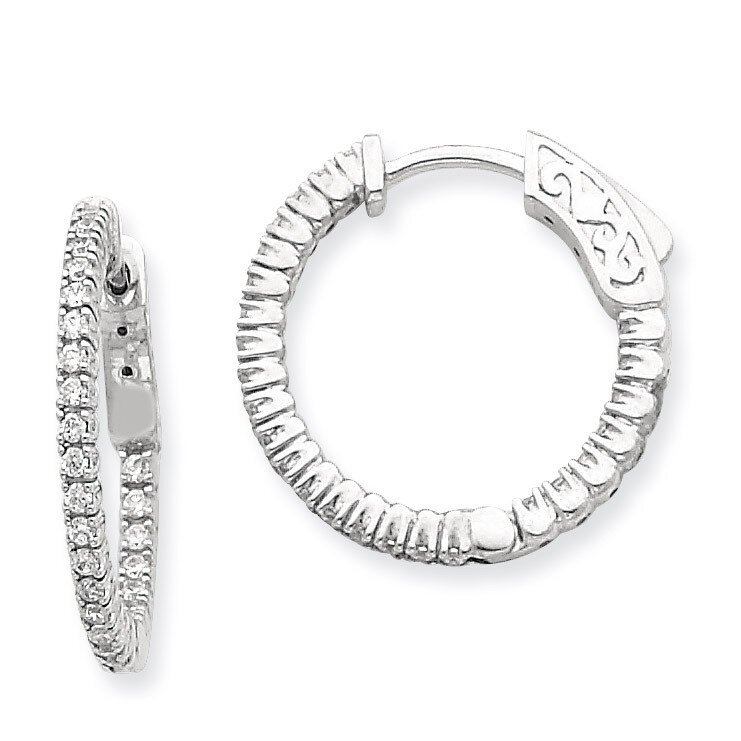 Diamond Round Hoop with Safety Clasp Earrings 14k White Gold XE1983WAA