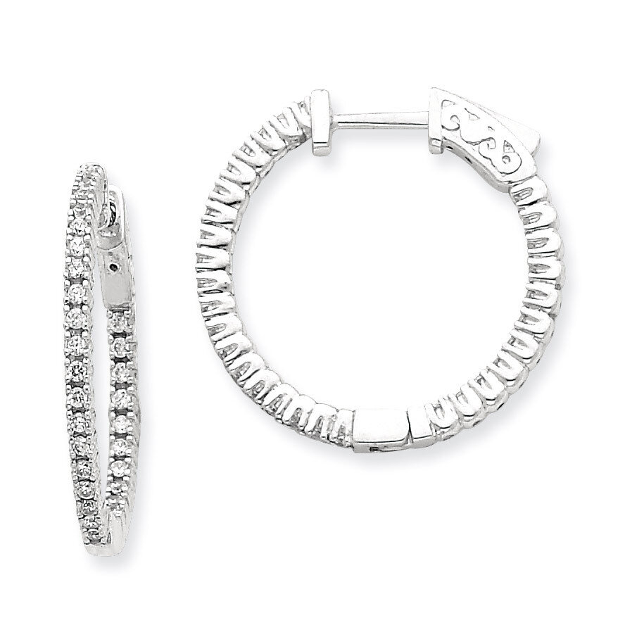Diamond Round Hoop with Safety Clasp Earrings 14k White Gold XE1984WAA, MPN: XE1984WAA, 191101380785
