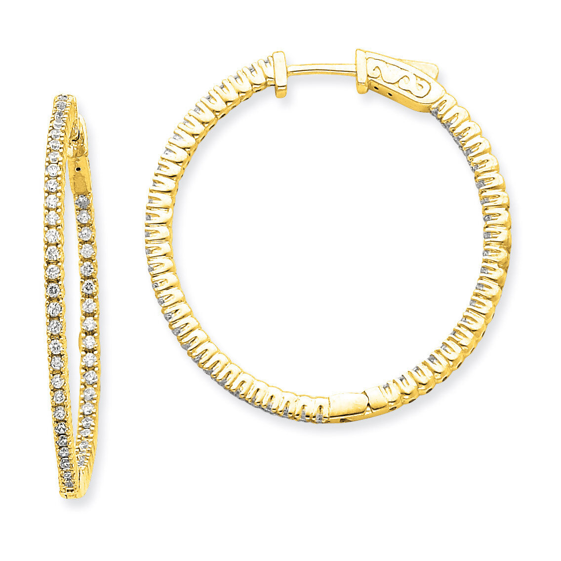 Diamond Round Hoop with Safety Clasp Earrings 14k Gold XE1985AA, MPN: XE1985AA, 191101380792