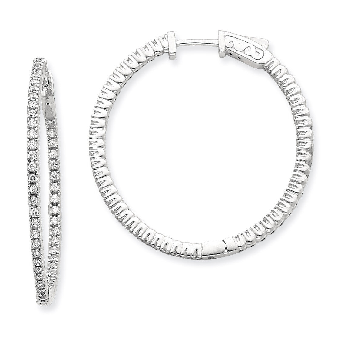Diamond Round Hoop with Safety Clasp Earrings 14k White Gold XE1985WAA, MPN: XE1985WAA, 191101380808