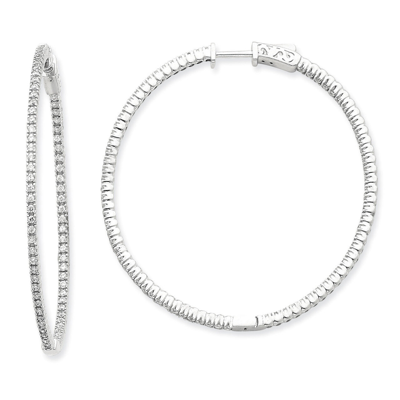 Diamond Round Hoop with Safety Clasp Earrings 14k White Gold XE1986WAA