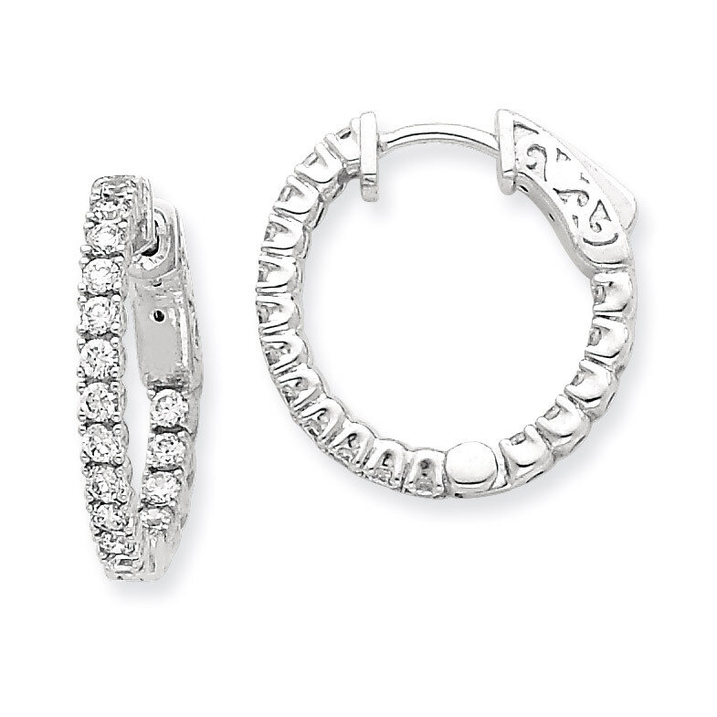 Diamond Round Hoop with Safety Clasp Earrings 14k White Gold XE1987WAA, MPN: XE1987WAA, 191101380846