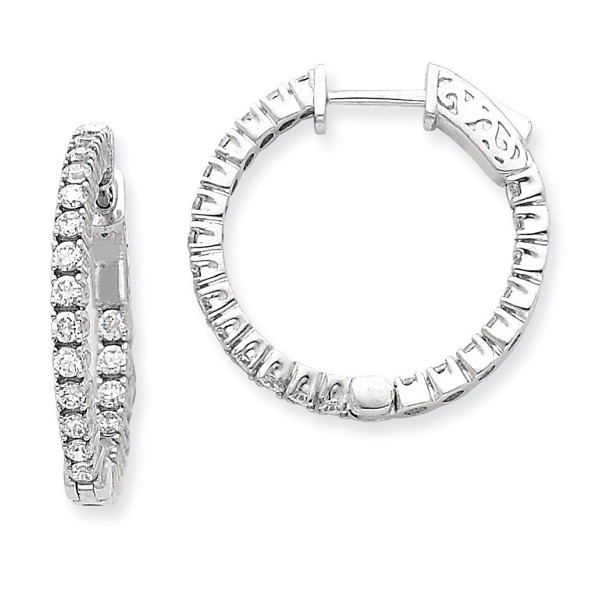 Diamond Round Hoop with Safety Clasp Earrings 14k White Gold XE1988WAA, MPN: XE1988WAA, 191101380860