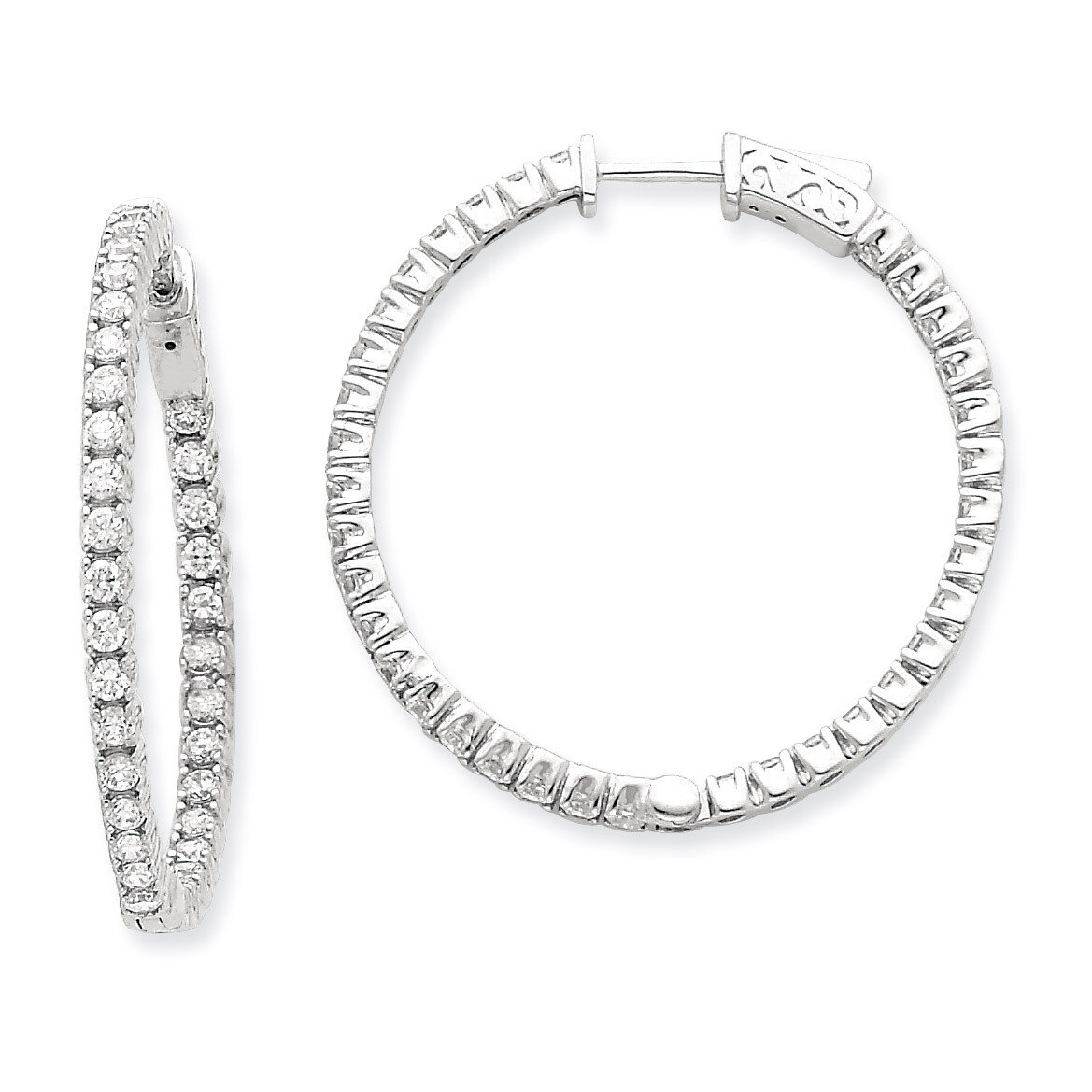 Diamond Round Hoop with Safety Clasp Earrings 14k White Gold XE1989WAA