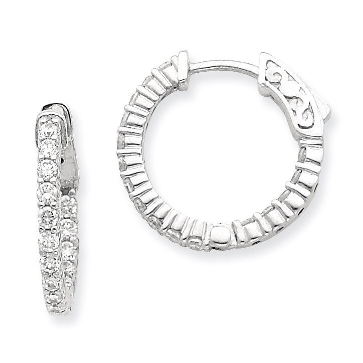 Diamond Round Hoop with Safety Clasp Earrings 14k White Gold XE1990WAA