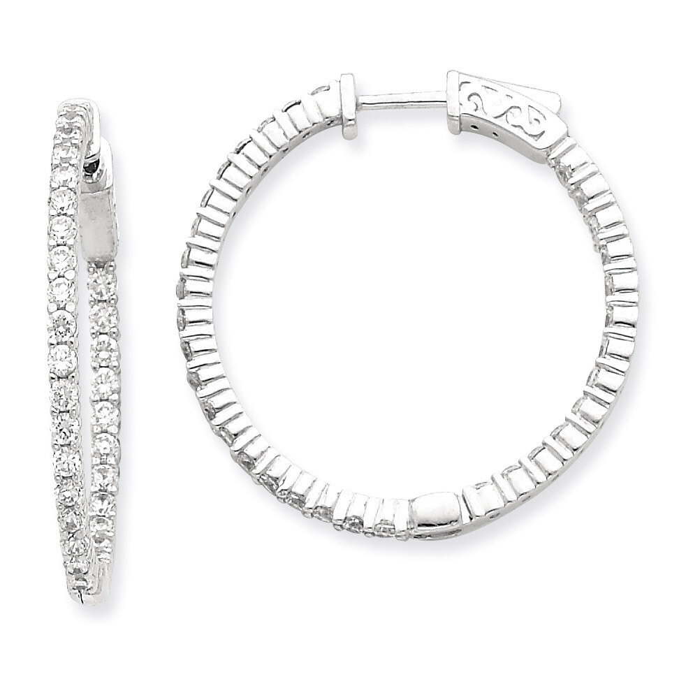 Diamond Round Hoop with Safety Clasp Earrings 14k White Gold XE1991WAA, MPN: XE1991WAA, 191101380921